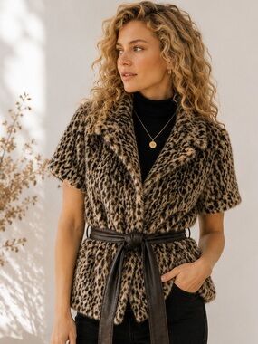 VINTAGE ARCHIVAL MISS SIXTY Y2K LEOPARD FAUX FUR SHRUG JACKET SMALL